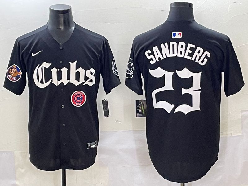 Men 2025 Chicago Cubs 23 Sandberg Black Five generations Joint Name Nike MLB Jersey style 18